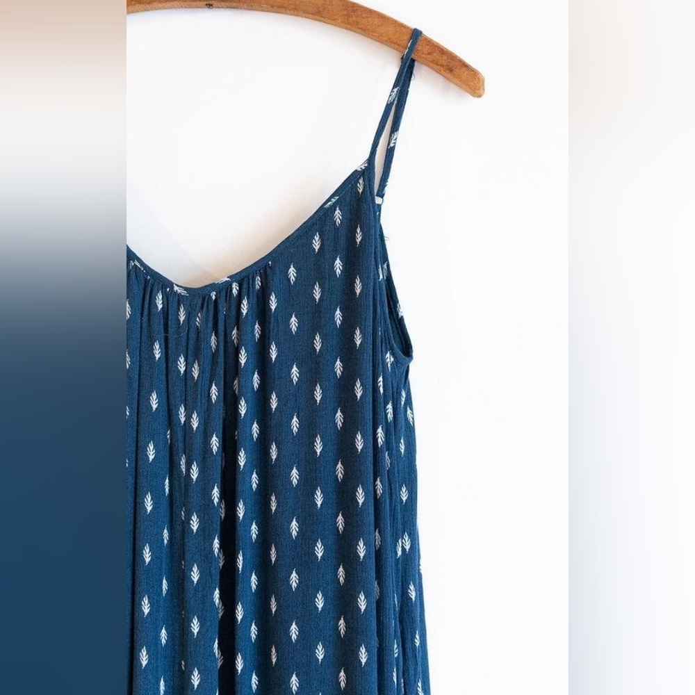 Wishlist Navy Blue Chiffon Leaf Leave Boho Spaghetti Romper Strap Jumpsuit - Picture 4 of 5